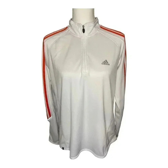 Adidas Climalite Women’s Large Pullover Quarter Zip White & Pink‎ - Picture 1 of 4